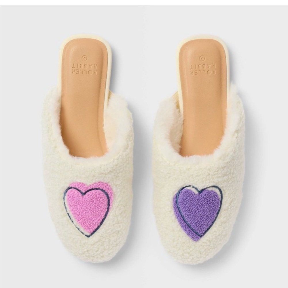 Roller Rabbit x Target Women's Cream Slippers with Pink and Purple Hearts